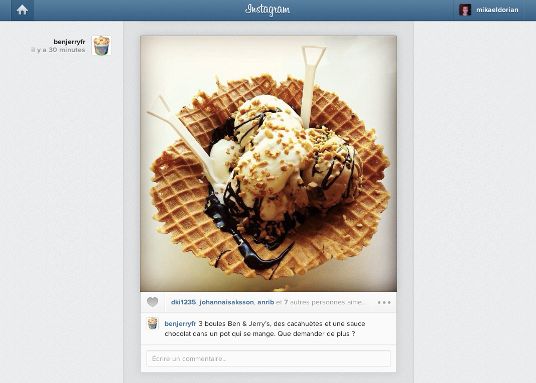 Exemple du flux d'activité d'Instagram